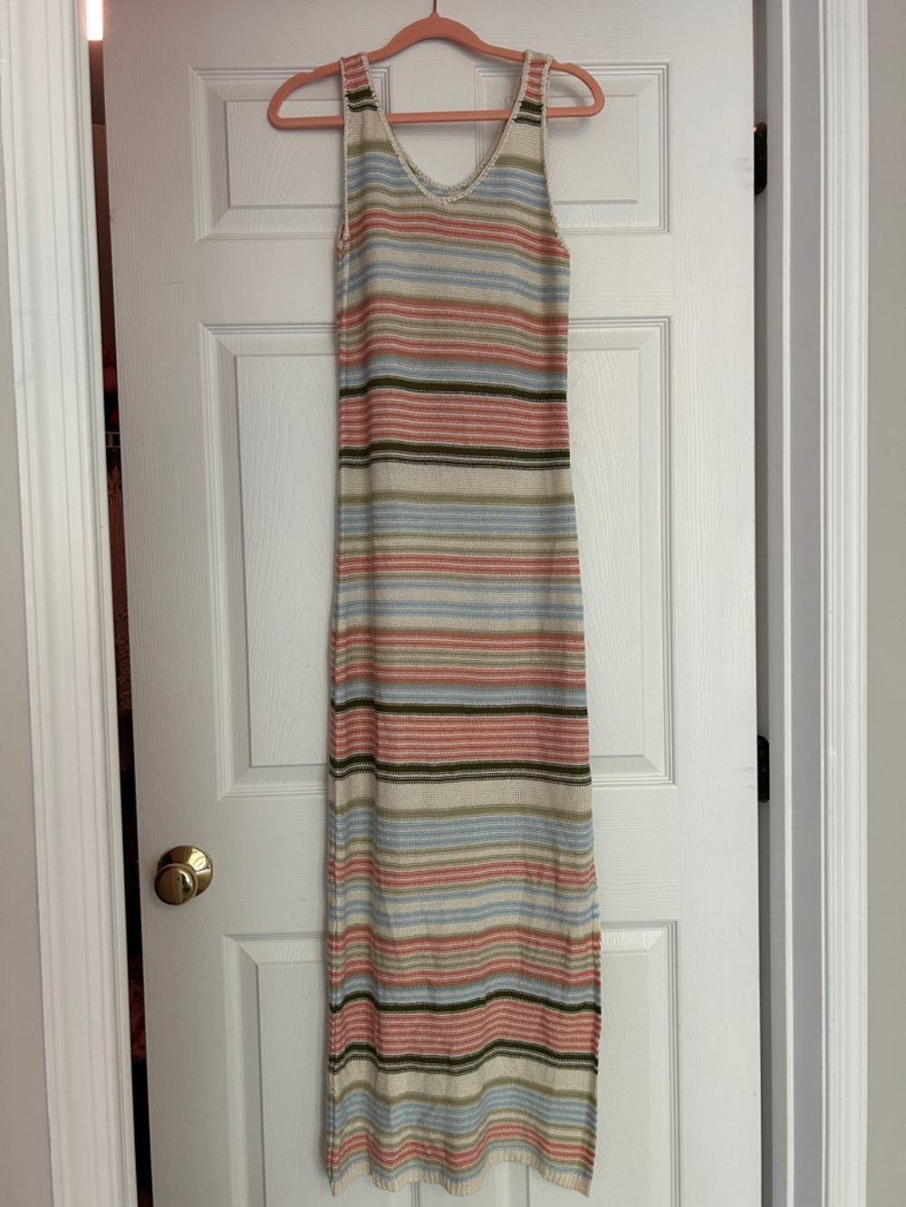 Pink Lily Striped Knit Maxi Dress in Cream, Pink, Blue and Olive